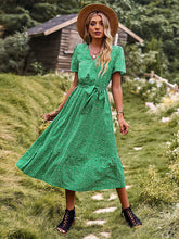 Bohemia A-Line Lace-Up Polka-Dot V-Neck Maxi Dress