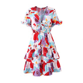 Bow Neck Floral Print Flounce Mini Dress Flaxmaker
