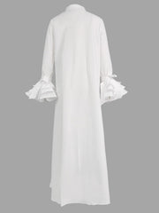 A-Line Flared Sleeves Buttoned Solid Color Split-Joint Split-Side Lapel Maxi Dresses