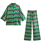 Casual Loose Graphic Printed GreenTwo Piece Set