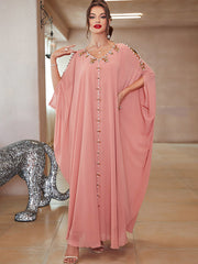 Vacation Loose Solid Color V-Neck Dress