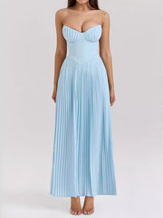 Solid Color Splicng Sleeveless Tube Elegant Maxi Dresses