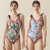 Flaxmaker Reversible Splicing Vintage Print Swimsuit and Shorts