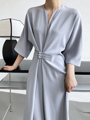 Vintage Loose Half Sleeves Buttoned H-Line Midi Dress