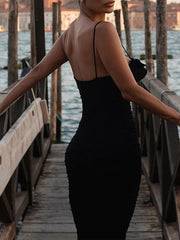 3D Flower Sleevless Spaghetti-Neck Elegant Wrap Maxi Dresses