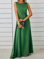 Solid Color A-Line Loose Round-Neck Maxi Dresses