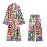 Flaxmaker Lace Up Casual Printed Two Piece Set