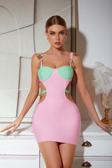 Color Block Cutout Bodycon Mini Dress Flaxmaker