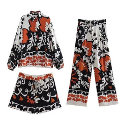 Casual Printed Shirt and Pants/Shorts Two Piece Set Flaxmaker