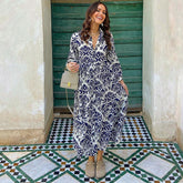 Retro Printed Blue Midi Dress