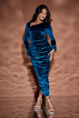 Feather Irregular Long-sleeved Dress