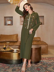 Casual Loose Long Sleeves Sequined Solid Color Hooded Dress