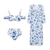 Flaxmaker Printed Bikini Blue Swimsuit and Cover Up