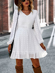 Vacation High Waisted Loose Solid V-Neck Dress