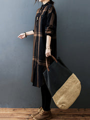 Vintage Solid Long Sleeve Pleats Blouse Shirt Dress