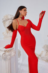 Red Long-sleeved Sling Maxi Dress