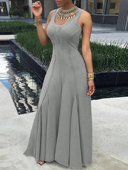 Solid Color Split-Joint Plus Size Sleeveless U-neck Maxi Dresses