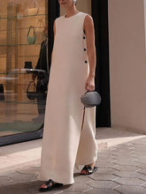 Solid Color Split-side Loose Sleeveless Round-neck Maxi Dresses