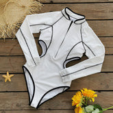 Long Sleeve Cut Out Zipper One Piece Surf Swimsuit Flaxmaker