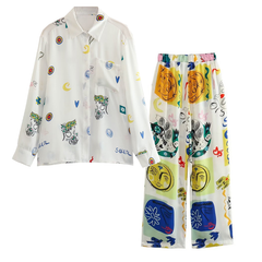 Graphic Printed White Shirt and Pants Set