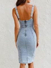 Denim Split-Side Sleeveless Mini Dress