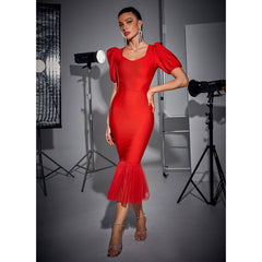 Puff Sleeve Fishtail Dress