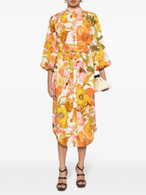 Flower Printed Three-Quarter Sleeves Elegant Midi Dresses