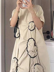 Pleated High-Low Loose Round-Neck Midi Dresses