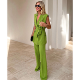 New Lace Up Sleeveless Suit Waistcoat Two Piece Set