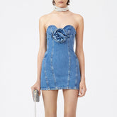 3D Flower Denim Bandeau Dress