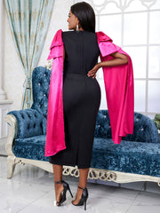 Bowknot Cape sleeves Color Block Dress