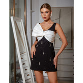 Bowknot Color Block Mini Dress Flaxmaker