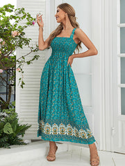 Vacation Sleeveless Floral U-Neck Dress