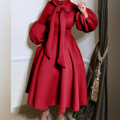 Puff sleeve Bandage Bowknot Design Dress