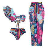 Blue Constellation Print One Shoulder Ruffle One Piece Swimsuit and Sarong (Shipped on Jan 10th)