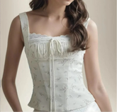 White Floral Print Tie Up Top