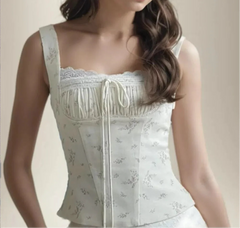 White Floral Print Tie Up Top