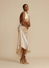 Premium Satin Slit Backless Dress