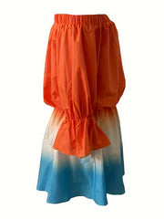 Elasticity Falbala Gradient Loose Ruffle Sleeves Off-the-shoulder Mini Dresses