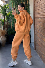 Velvet Stand Collar Long-sleeved Hoodie Two Piece Set