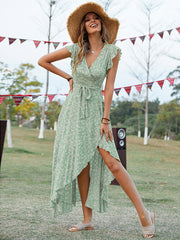 Vacation Irregularity Floral V-Neck Dress