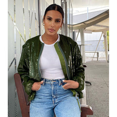 Round Neck Sequins Jacket