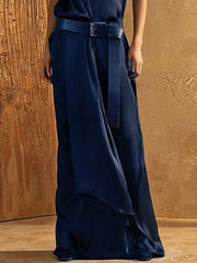 Belt Buckle Solid Color Split-Joint Loose Sleeveless High Neck Maxi Dresses