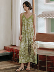 Vacation Sleeveless A-Line Floral Printed V-Neck Dress