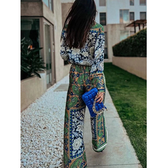 Lapel Print Shirt and Bottom