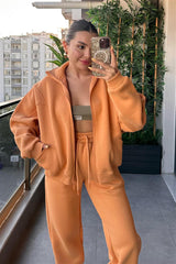 Velvet Stand Collar Long-sleeved Hoodie Two Piece Set