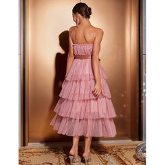 Tulle Tiered Bandeau Midi Dress Flaxmaker