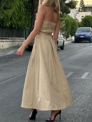 Belted Buttoned A-Line Loose Tube Maxi Dresses