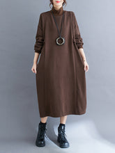 Solid Color A-Line Long Sleeves Mock Neck Midi Dresses