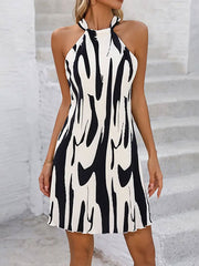 Drawstring Lace-Up Pleated Split-Joint Loose Sleeveless Halter-Neck Mini Dresses